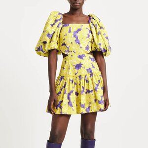 Anthropologie Aureta Studio Ada Mini Dress in Paradise Yellow Purple Size M